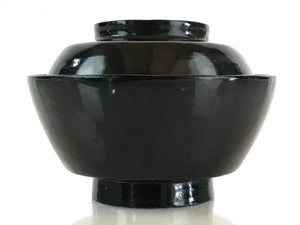 Japanese Lacquerware Lidded Bowl Vtg Urushi Black Owan Soup Rice LB49