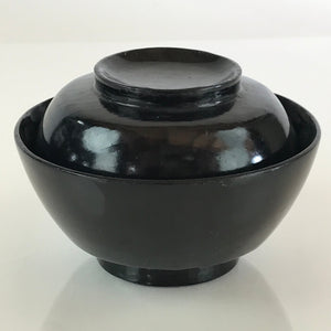 Japanese Lacquerware Lidded Bowl Vtg Urushi Black Owan Soup Rice LB49