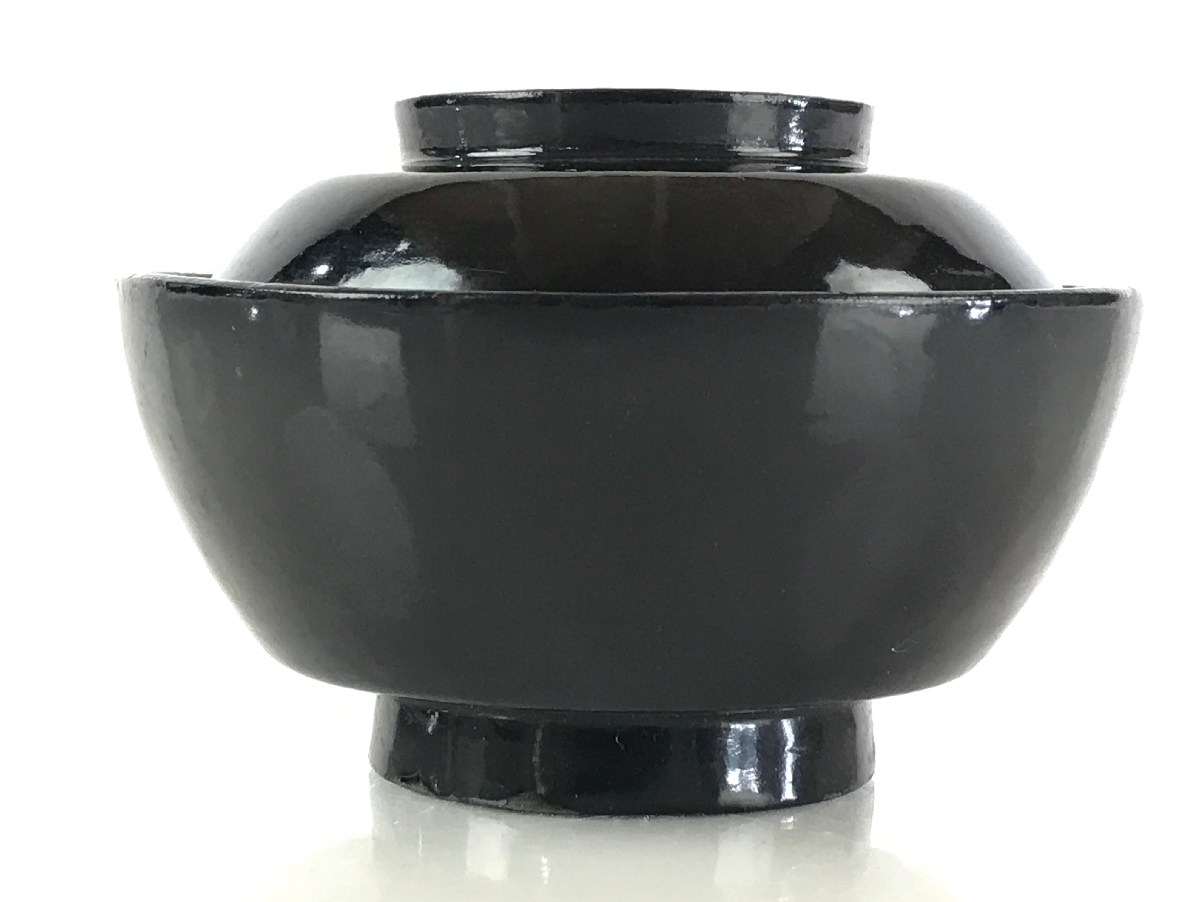 Japanese Lacquerware Lidded Bowl Vtg Urushi Black Owan Soup Rice LB50