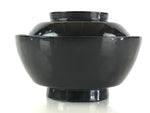 Japanese Lacquerware Lidded Bowl Vtg Urushi Black Owan Soup Rice LB50