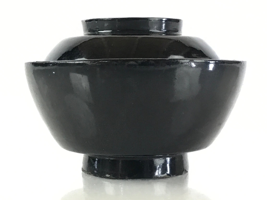 Japanese Lacquerware Lidded Bowl Vtg Urushi Black Owan Soup Rice LB50