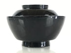 Japanese Lacquerware Lidded Bowl Vtg Urushi Black Owan Soup Rice LB50