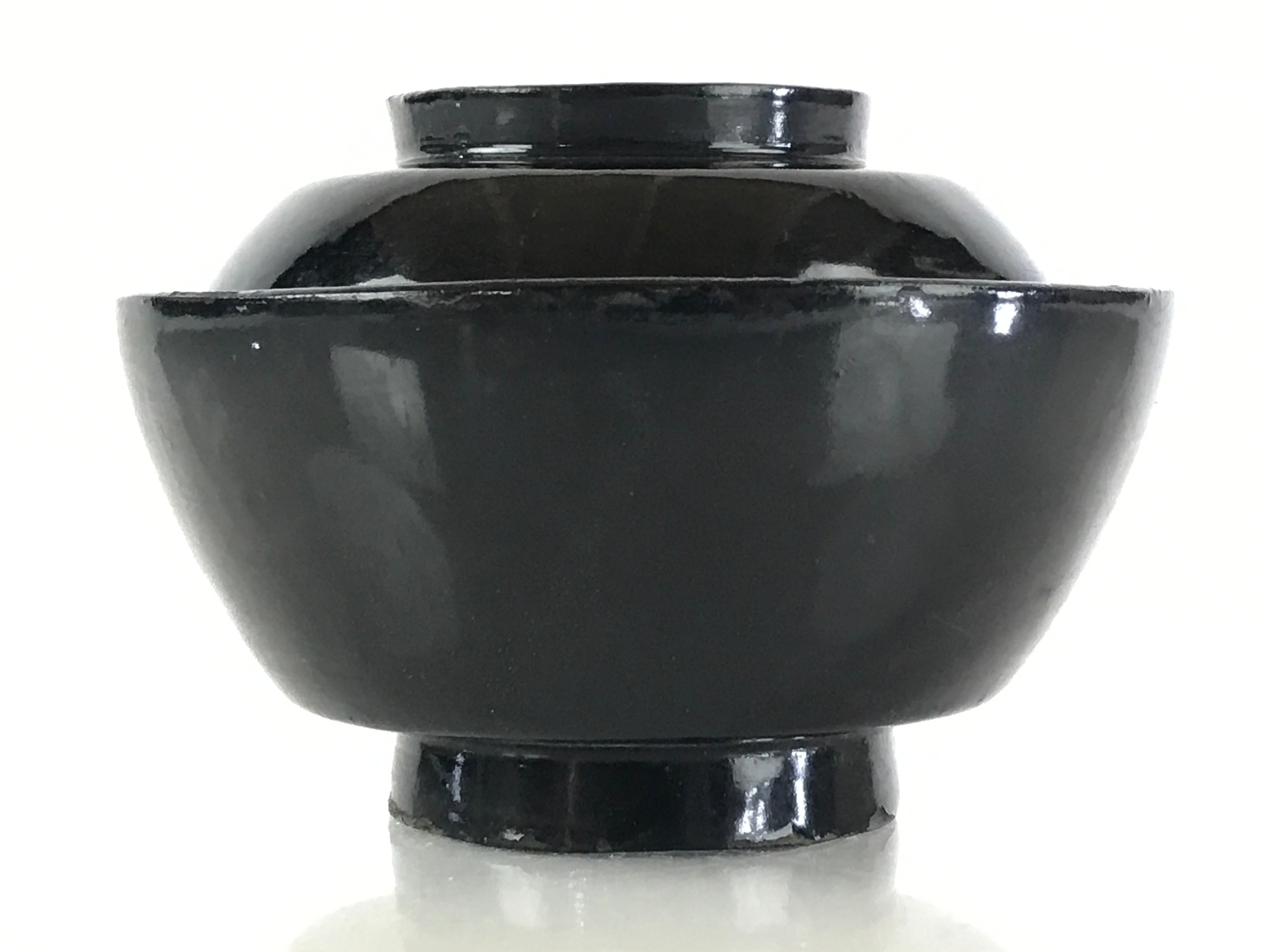 Japanese Lacquerware Lidded Bowl Vtg Urushi Black Owan Soup Rice LB50