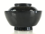 Japanese Lacquerware Lidded Bowl Vtg Urushi Black Owan Soup Rice LB50