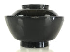 Japanese Lacquerware Lidded Bowl Vtg Urushi Black Owan Soup Rice LB50