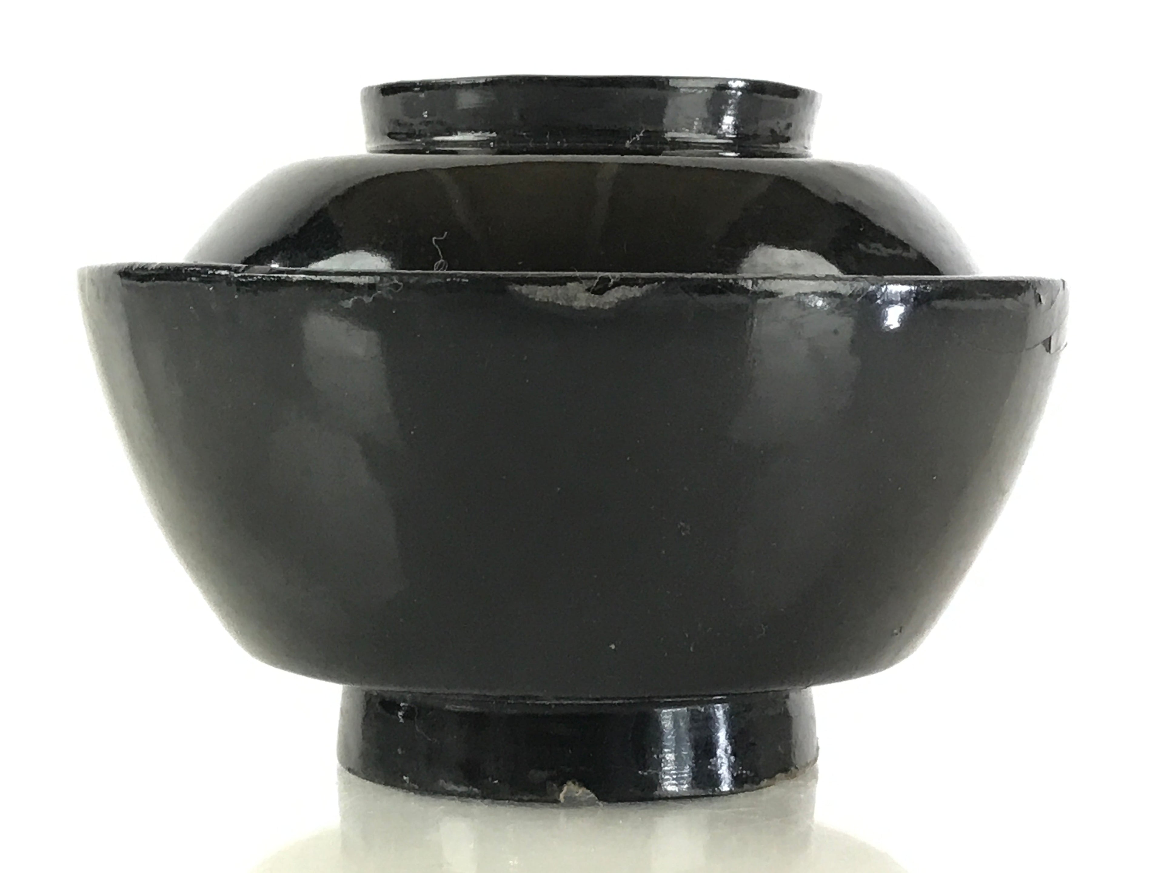 Japanese Lacquerware Lidded Bowl Vtg Urushi Black Owan Soup Rice LB50