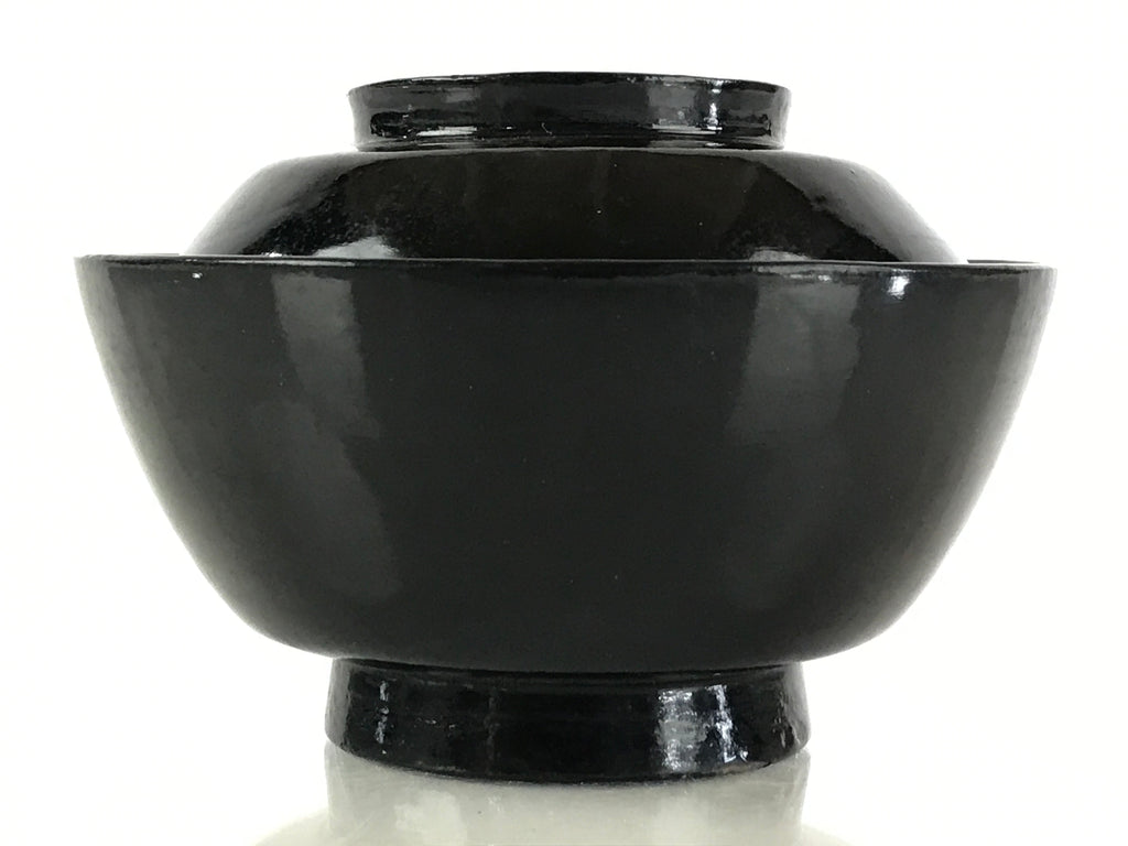 Japanese Lacquerware Lidded Bowl Vtg Urushi Black Owan Soup Rice LB51