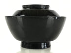 Japanese Lacquerware Lidded Bowl Vtg Urushi Black Owan Soup Rice LB51