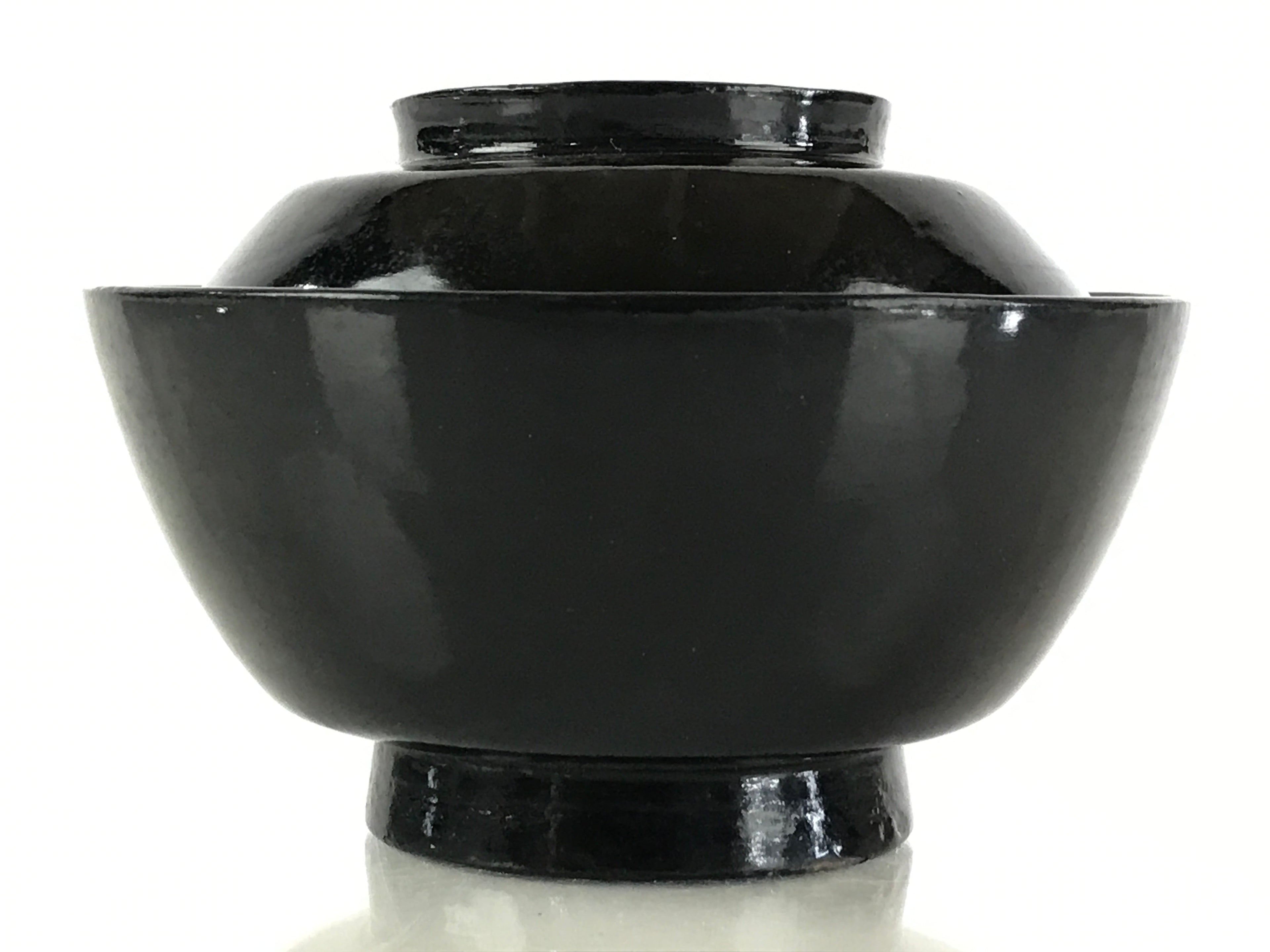 Japanese Lacquerware Lidded Bowl Vtg Urushi Black Owan Soup Rice LB51