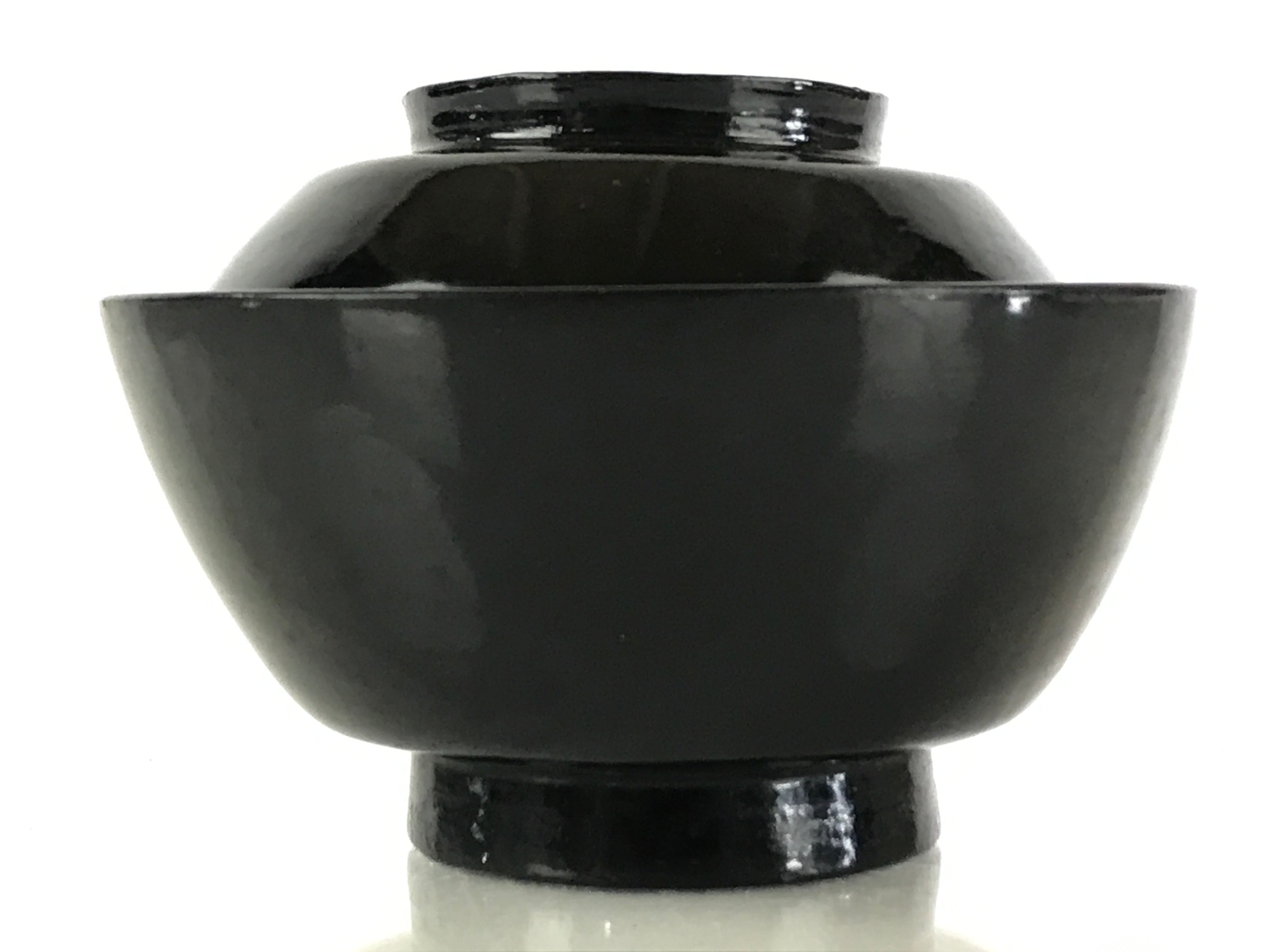 Japanese Lacquerware Lidded Bowl Vtg Urushi Black Owan Soup Rice LB51