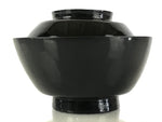 Japanese Lacquerware Lidded Bowl Vtg Urushi Black Owan Soup Rice LB51