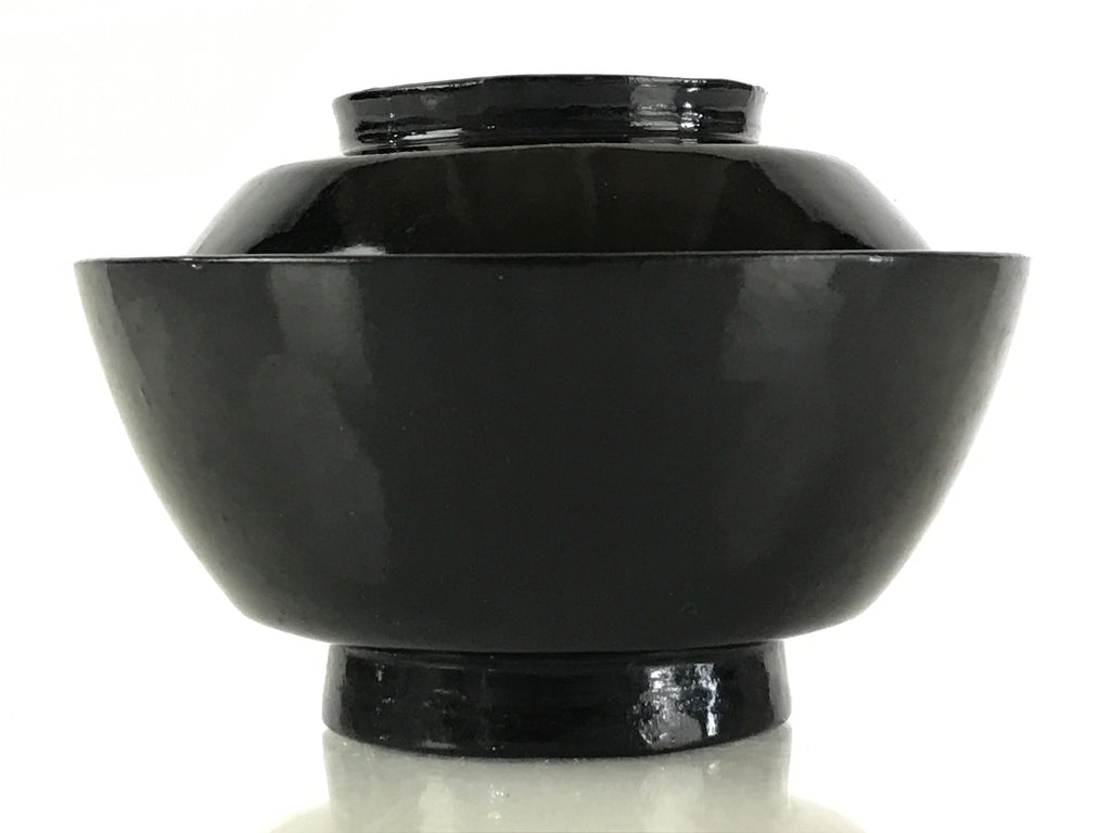 Japanese Lacquerware Lidded Bowl Vtg Urushi Black Owan Soup Rice LB51