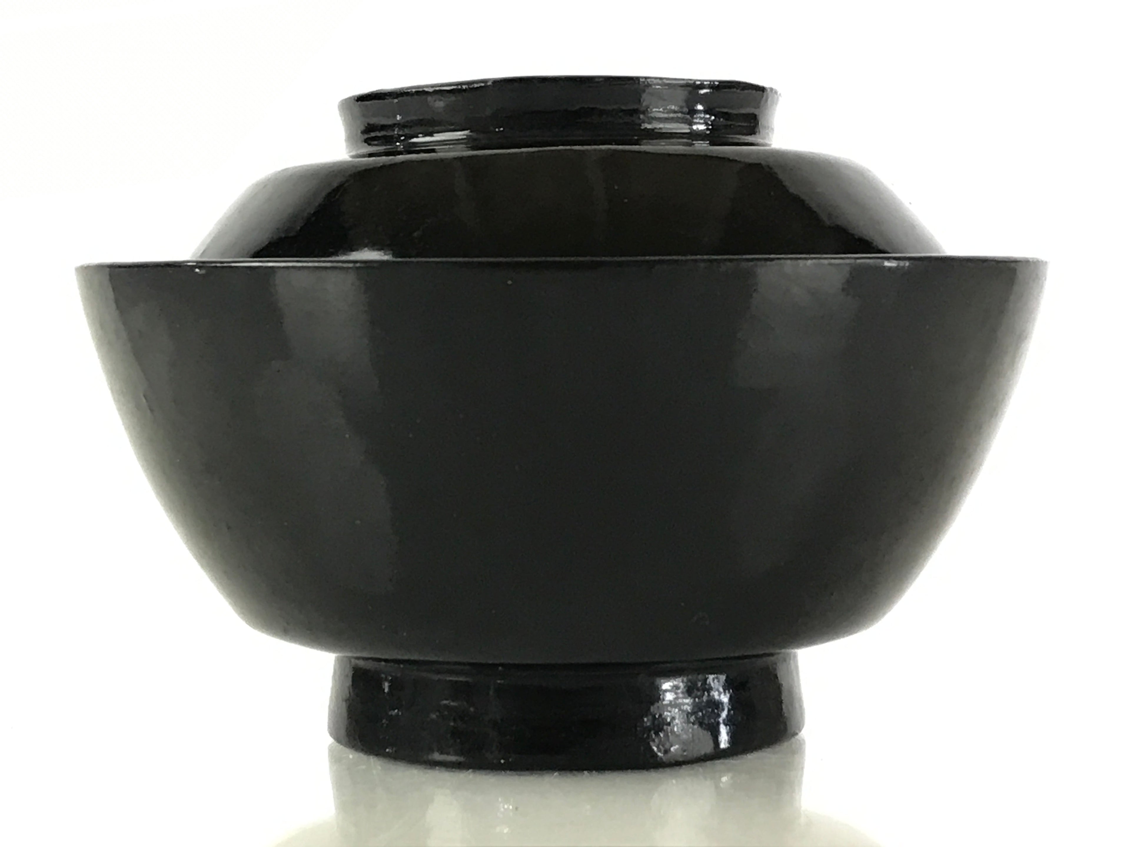 Japanese Lacquerware Lidded Bowl Vtg Urushi Black Owan Soup Rice LB51