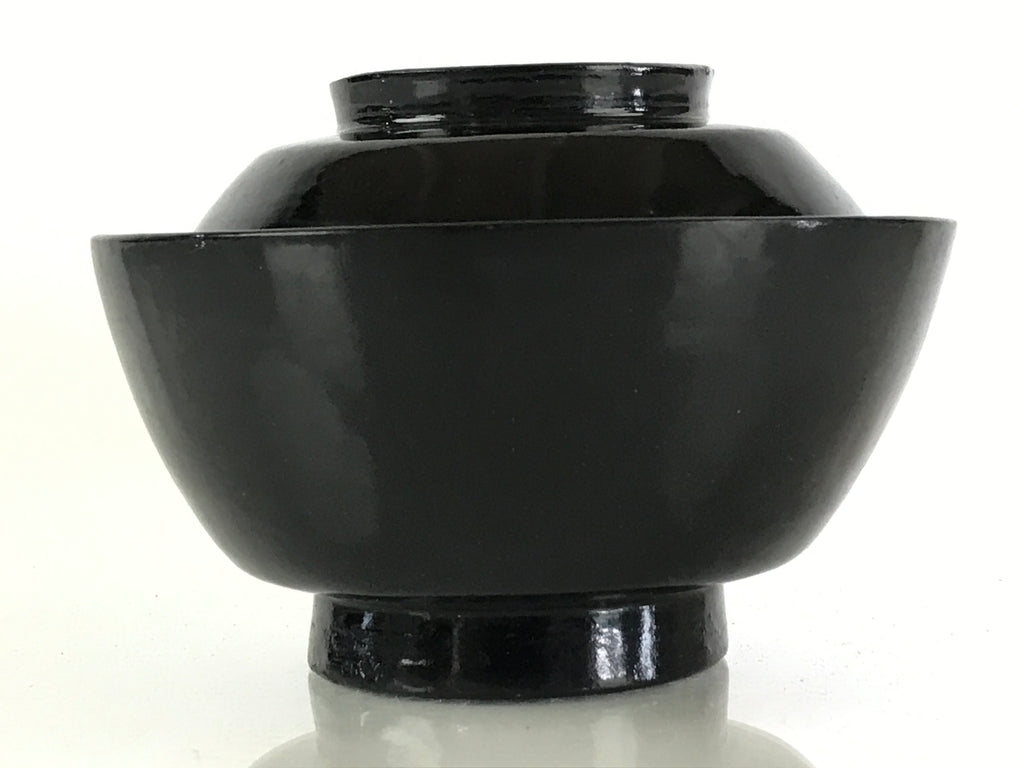 Japanese Lacquerware Lidded Bowl Vtg Urushi Black Owan Soup Rice LB51