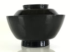 Japanese Lacquerware Lidded Bowl Vtg Urushi Black Owan Soup Rice LB51