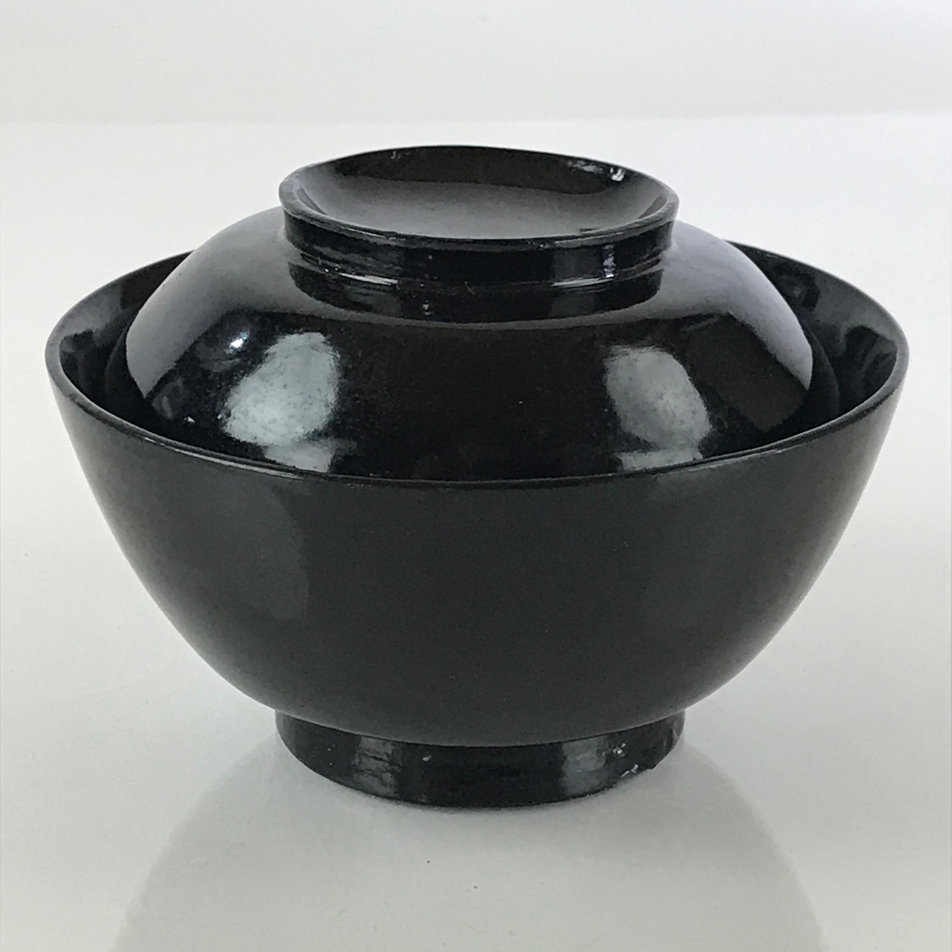 Japanese Lacquerware Lidded Bowl Vtg Urushi Black Owan Soup Rice LB51