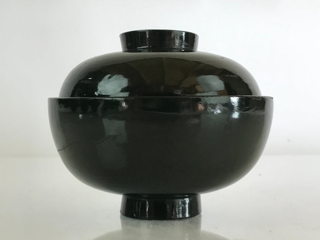 Japanese Lacquerware Lidded Bowl Vtg Urushi Green Red Owan Soup Rice LB17