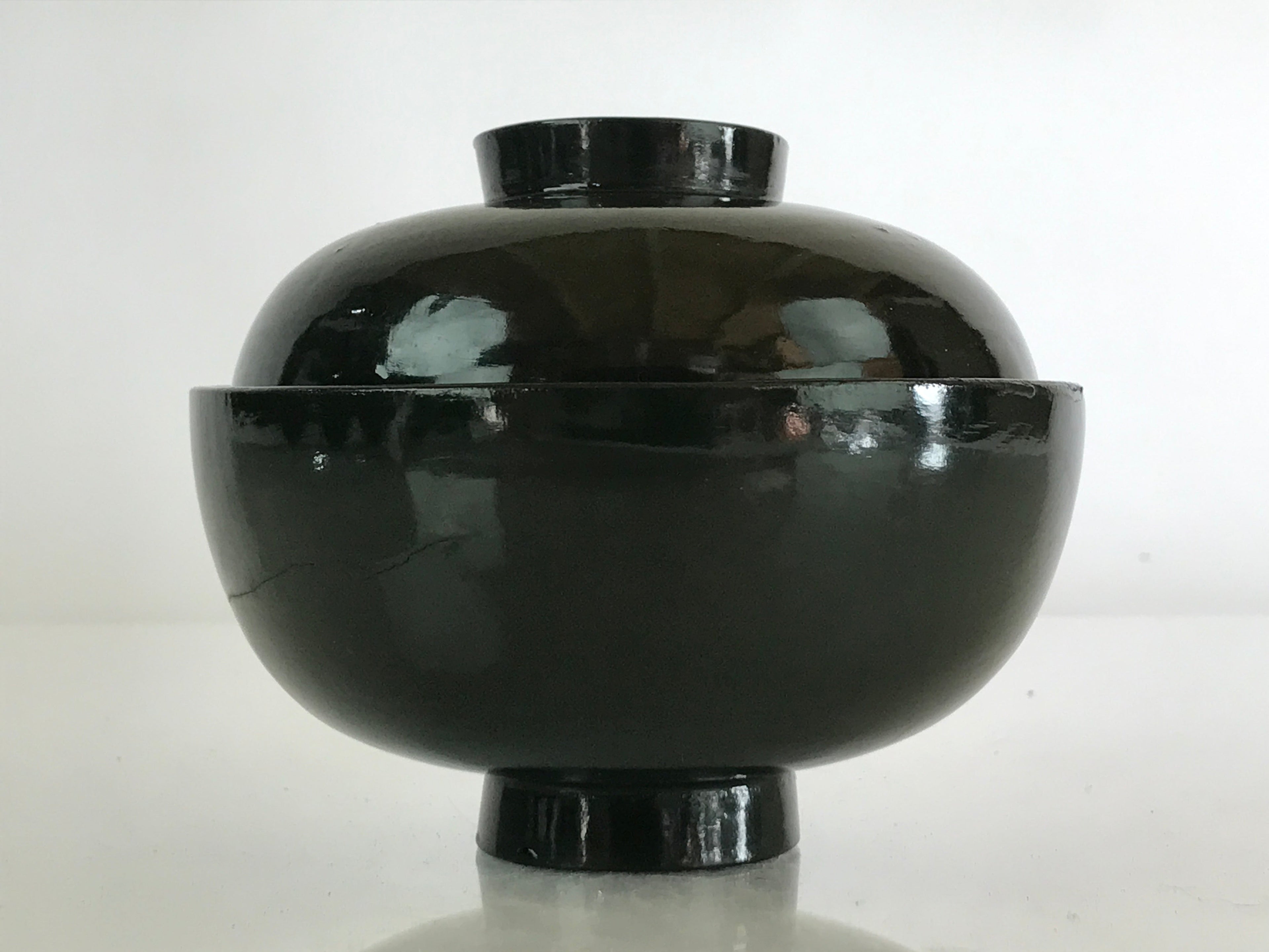 Japanese Lacquerware Lidded Bowl Vtg Urushi Green Red Owan Soup Rice LB17