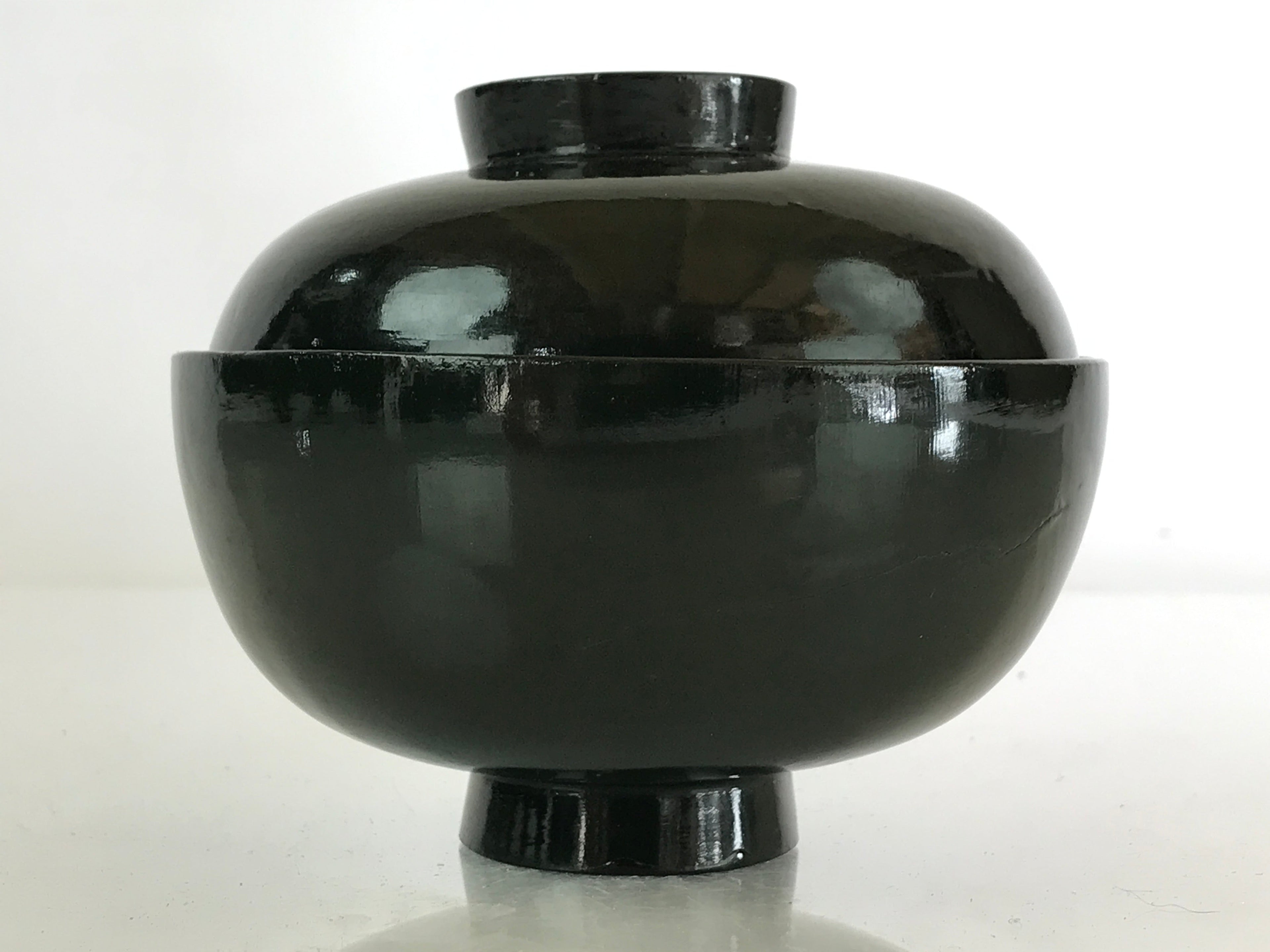 Japanese Lacquerware Lidded Bowl Vtg Urushi Green Red Owan Soup Rice LB17