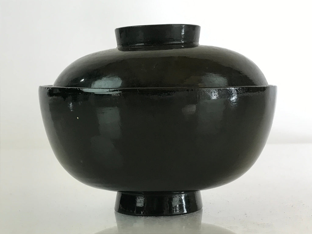 Japanese Lacquerware Lidded Bowl Vtg Urushi Green Red Owan Soup Rice LB18