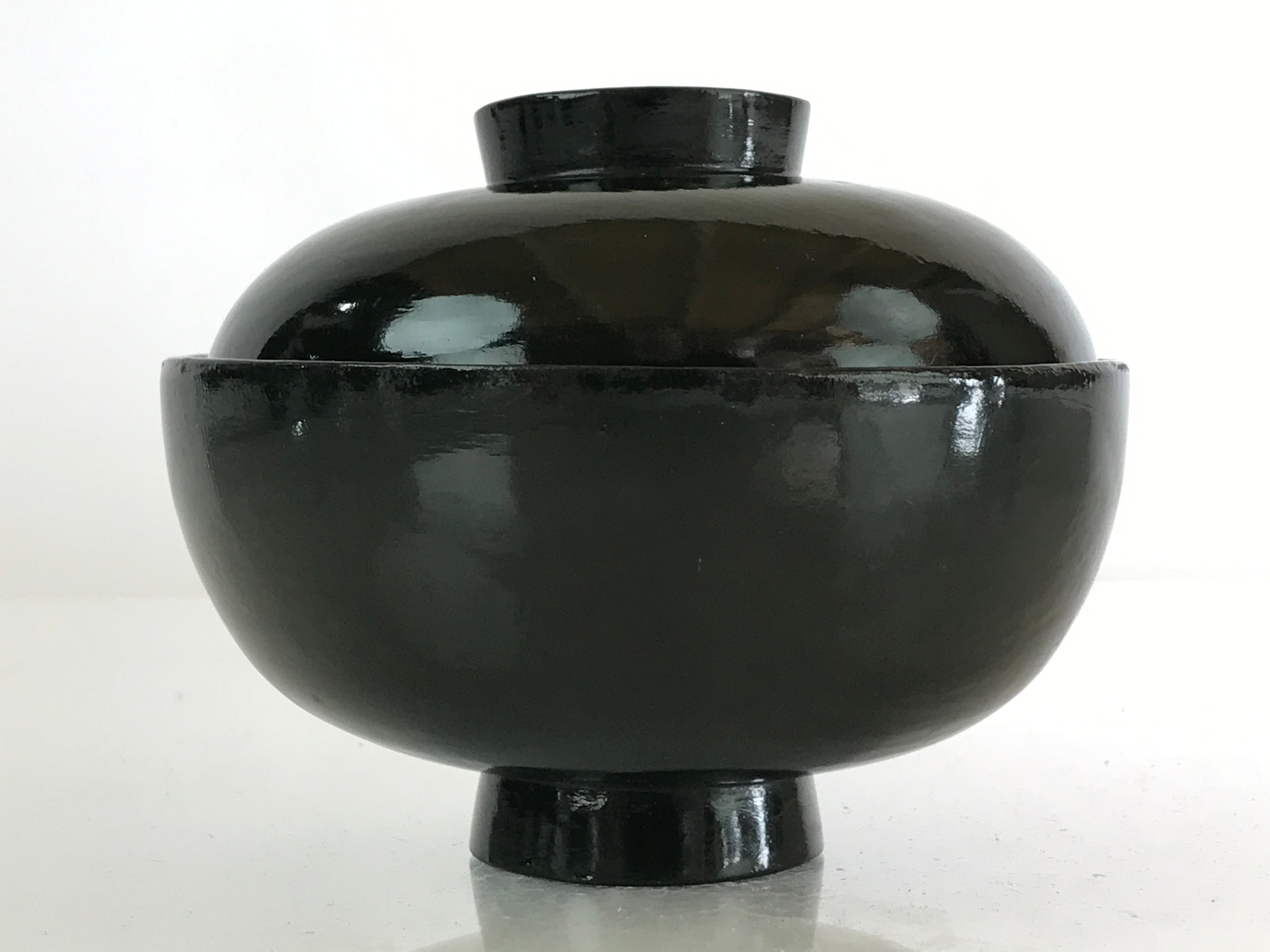 Japanese Lacquerware Lidded Bowl Vtg Urushi Green Red Owan Soup Rice LB19
