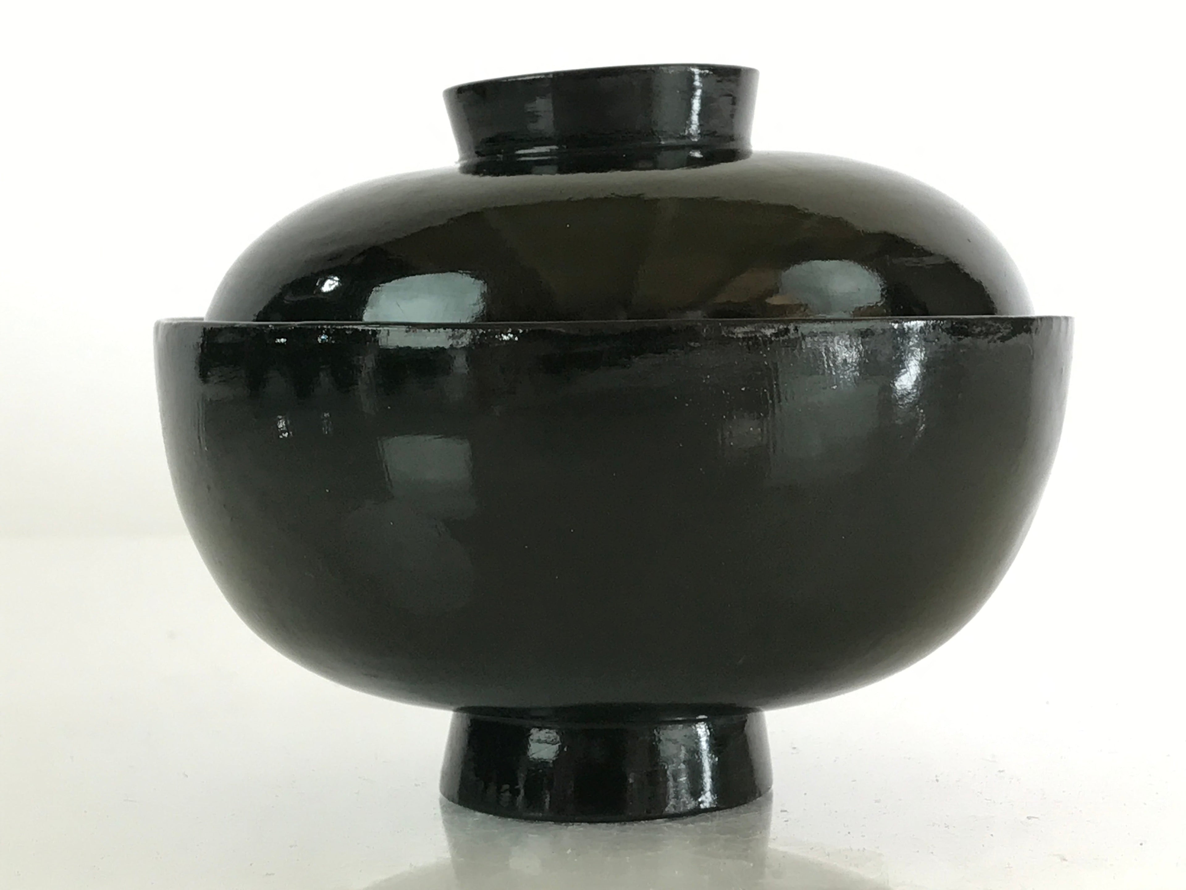 Japanese Lacquerware Lidded Bowl Vtg Urushi Green Red Owan Soup Rice LB19