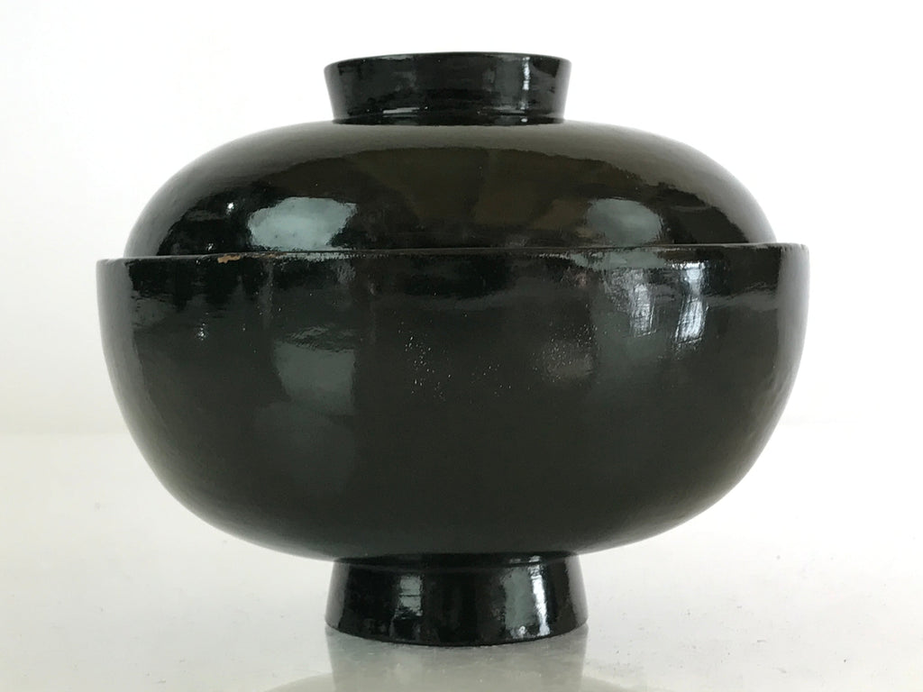 Japanese Lacquerware Lidded Bowl Vtg Urushi Green Red Owan Soup Rice LB19
