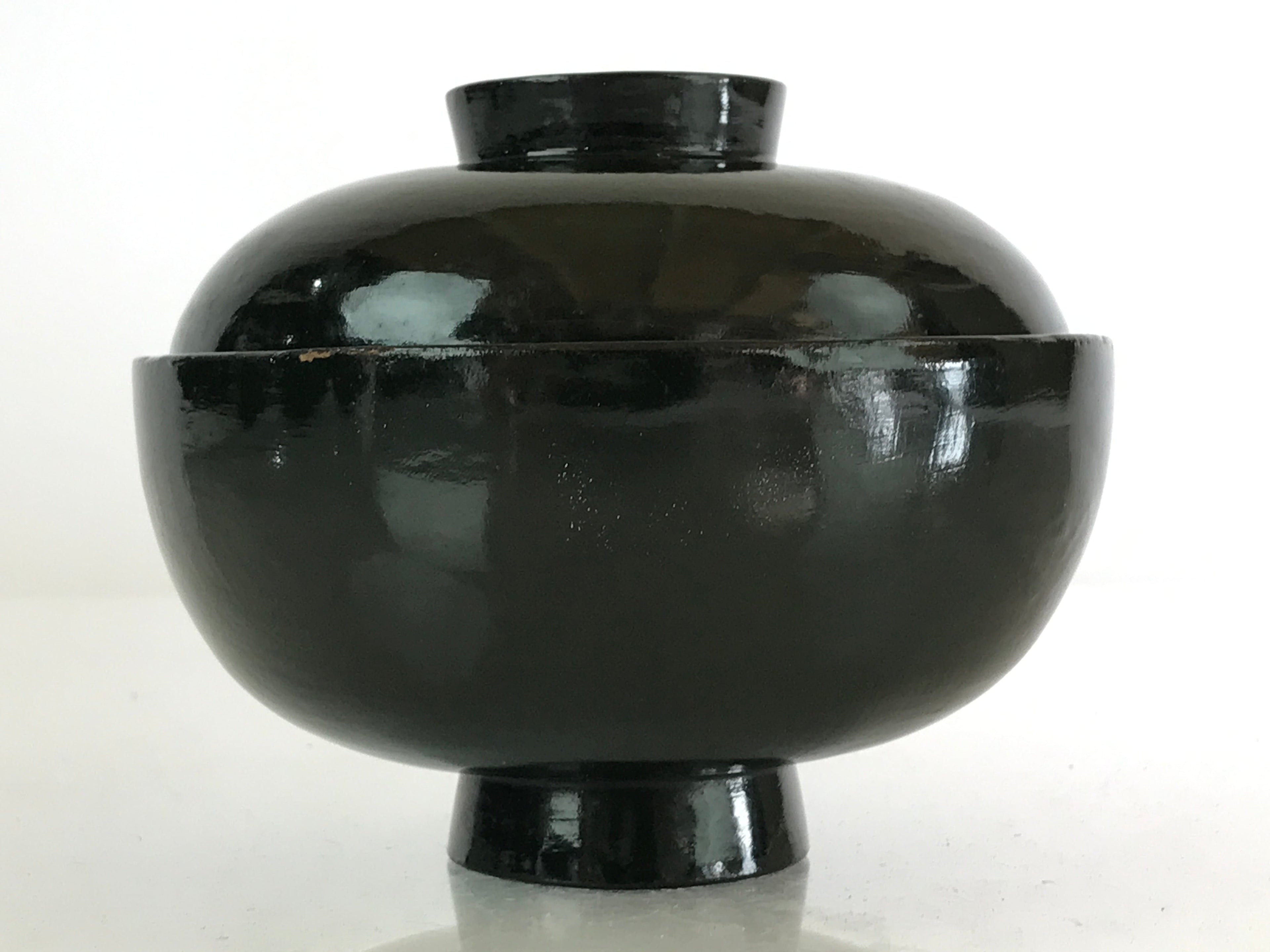 Japanese Lacquerware Lidded Bowl Vtg Urushi Green Red Owan Soup Rice LB19