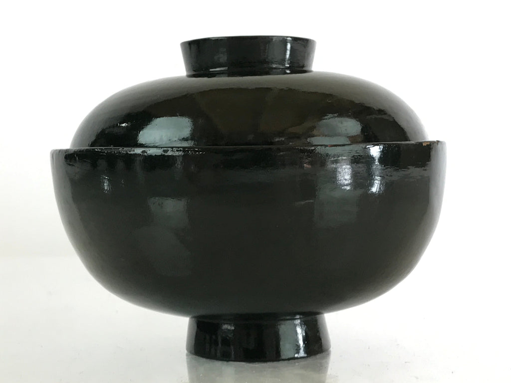 Japanese Lacquerware Lidded Bowl Vtg Urushi Green Red Owan Soup Rice LB19