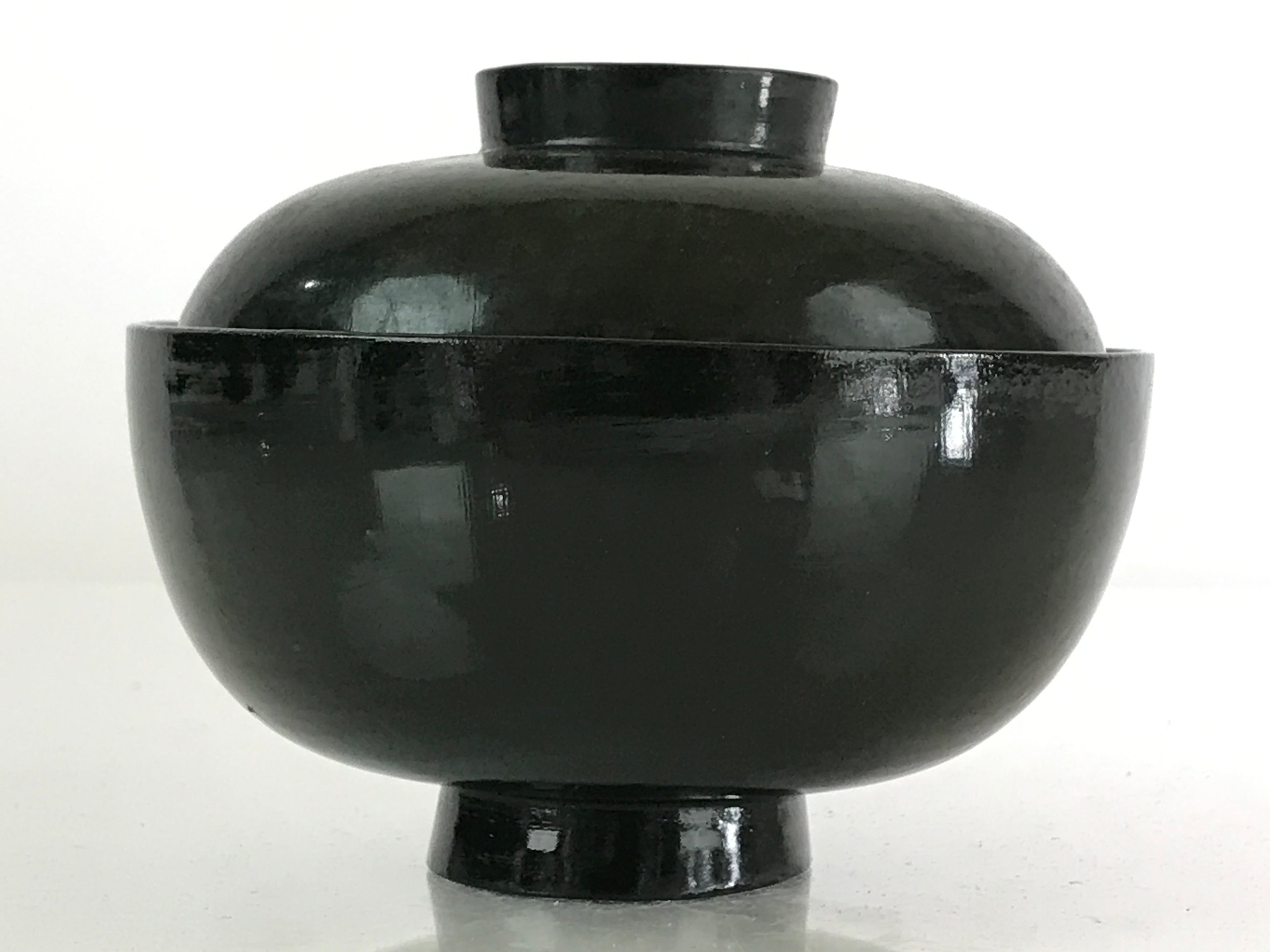 Japanese Lacquerware Lidded Bowl Vtg Urushi Green Red Owan Soup Rice LB20