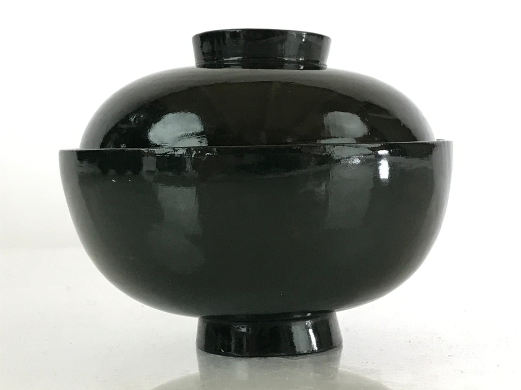 Japanese Lacquerware Lidded Bowl Vtg Urushi Green Red Owan Soup Rice LB21