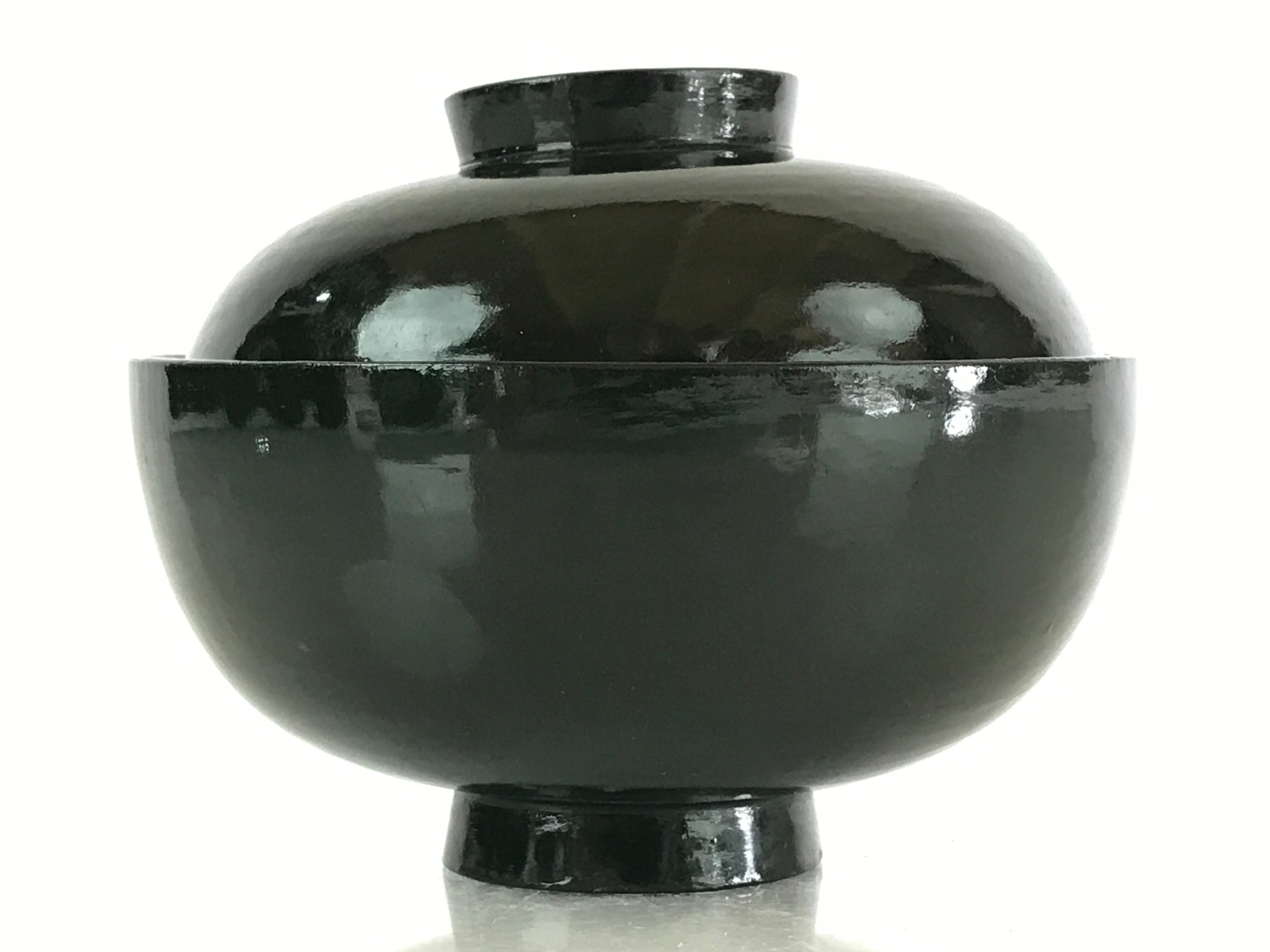 Japanese Lacquerware Lidded Bowl Vtg Urushi Green Red Owan Soup Rice LB21