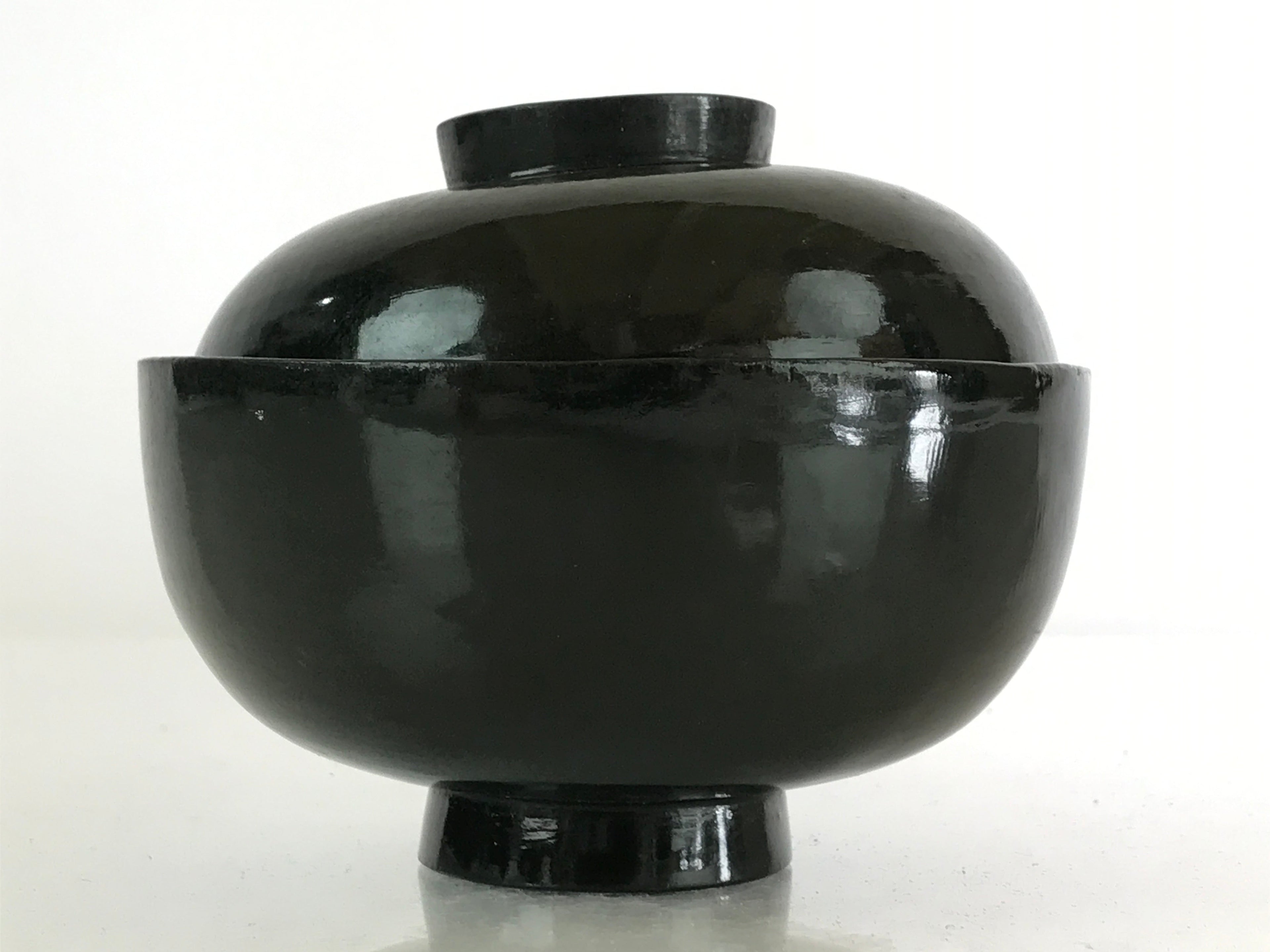 Japanese Lacquerware Lidded Bowl Vtg Urushi Green Red Owan Soup Rice LB23