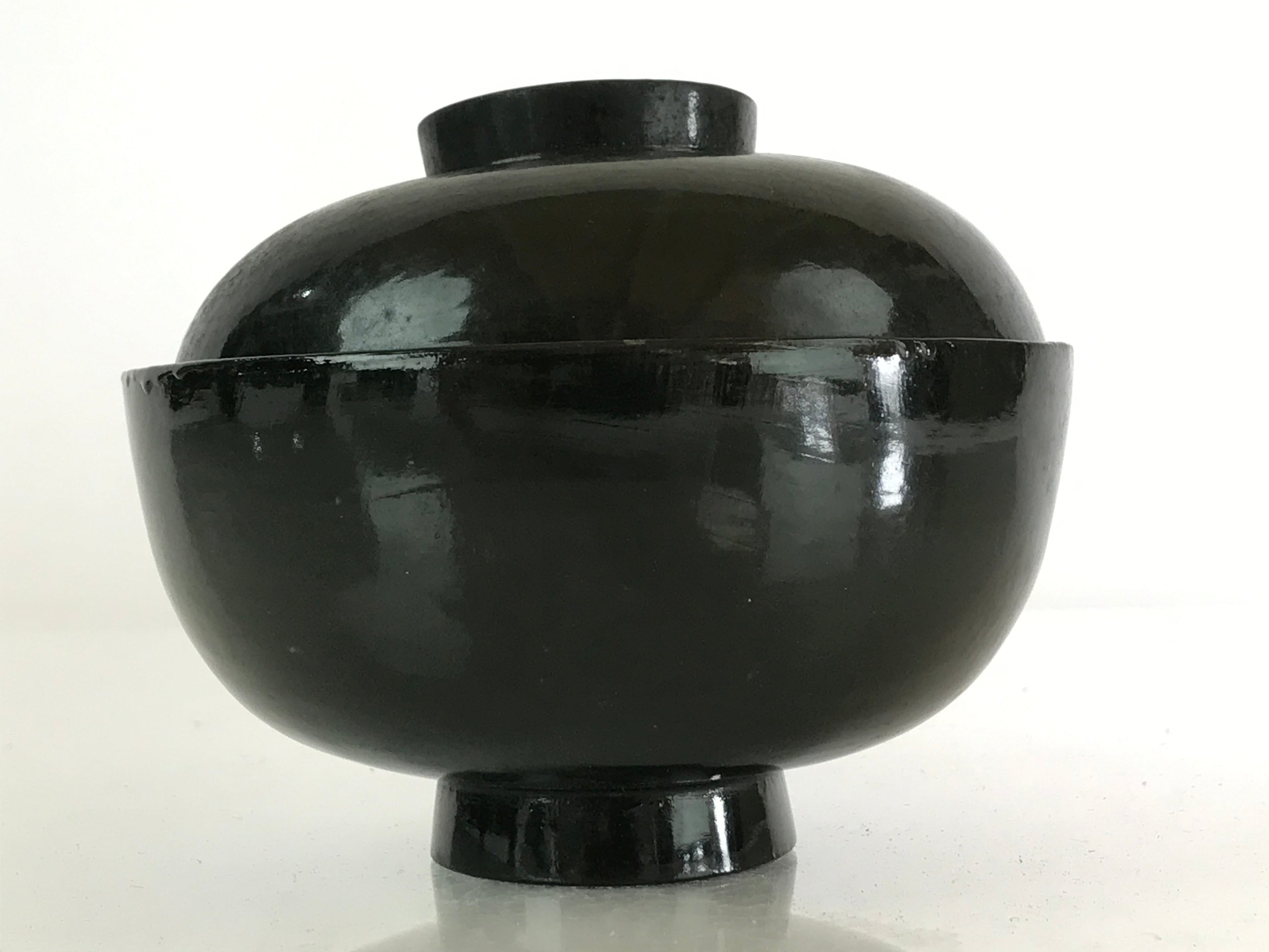Japanese Lacquerware Lidded Bowl Vtg Urushi Green Red Owan Soup Rice LB23