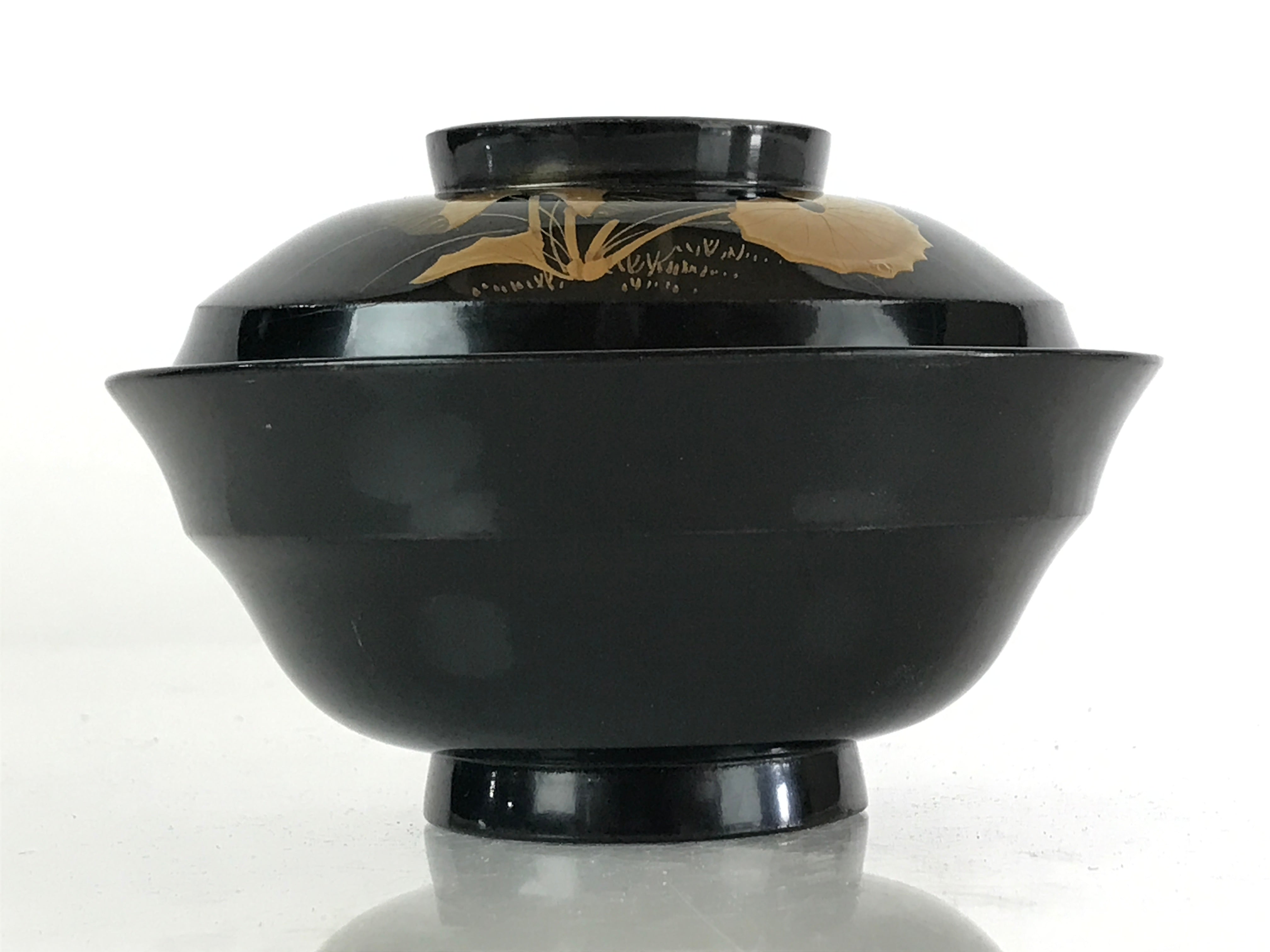 Japanese Lacquerware Lidded Bowl Vtg Urushi Makie Black Owan Soup Rice LB33