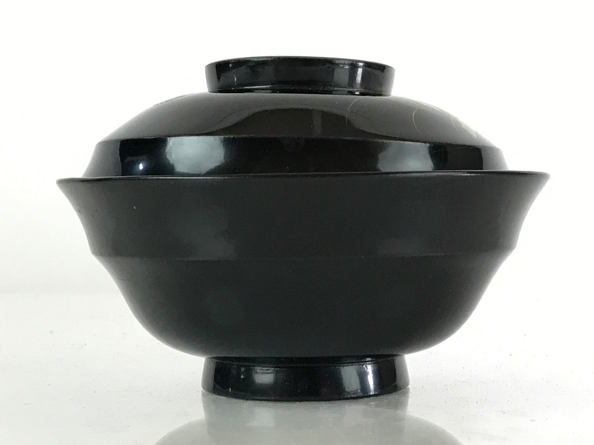 Japanese Lacquerware Lidded Bowl Vtg Urushi Makie Black Owan Soup Rice ...