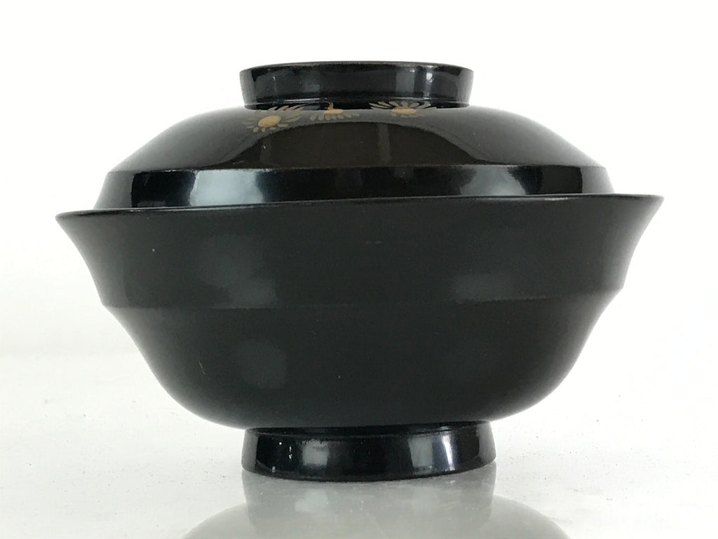 Japanese Lacquerware Lidded Bowl Vtg Urushi Makie Black Owan Soup Rice LB33
