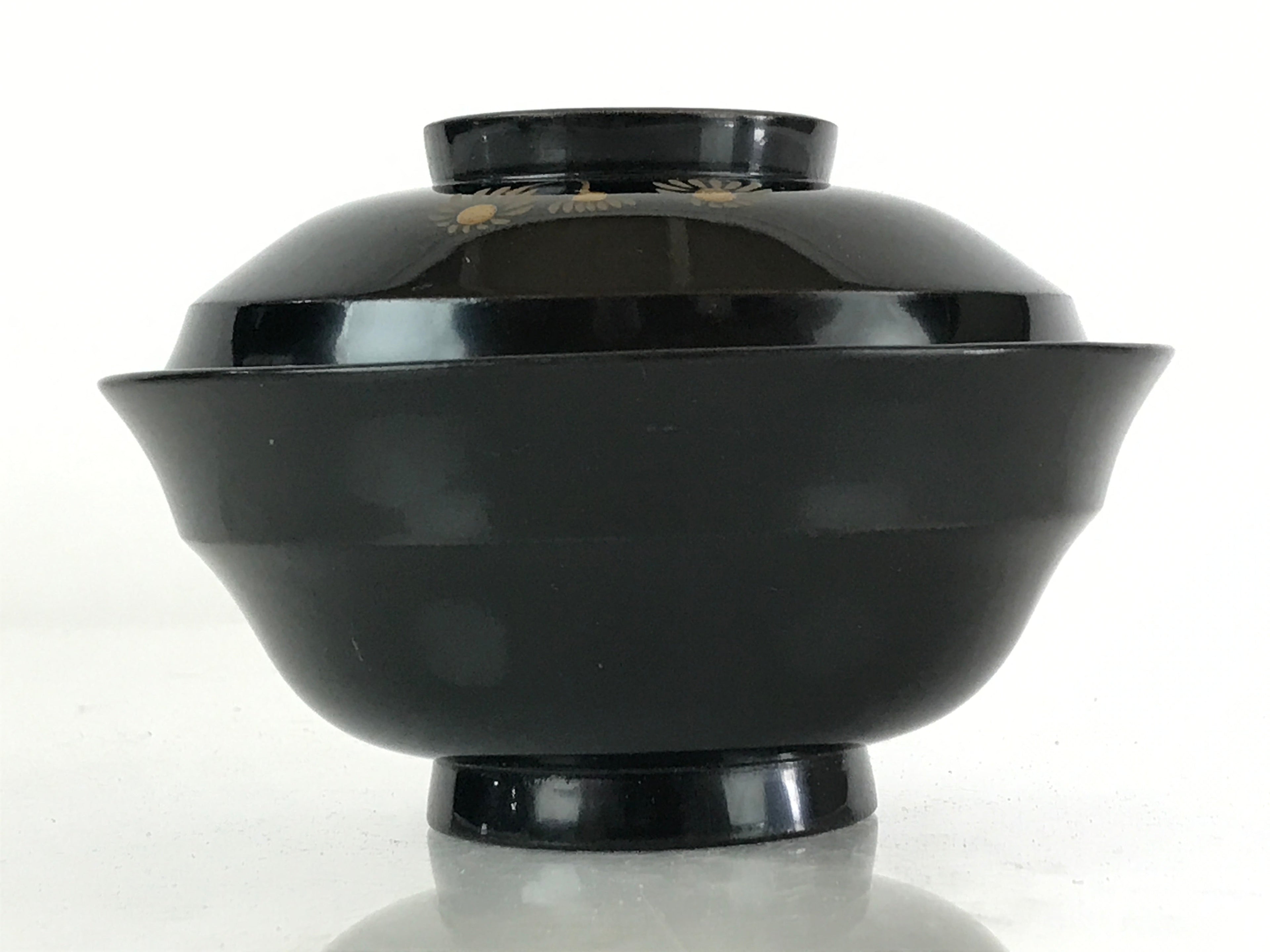 Japanese Lacquerware Lidded Bowl Vtg Urushi Makie Black Owan Soup Rice LB33