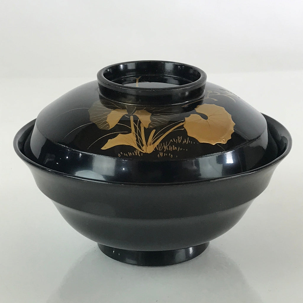 Japanese Lacquerware Lidded Bowl Vtg Urushi Makie Black Owan Soup Rice LB33