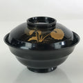 Japanese Lacquerware Lidded Bowl Vtg Urushi Makie Black Owan Soup Rice LB33