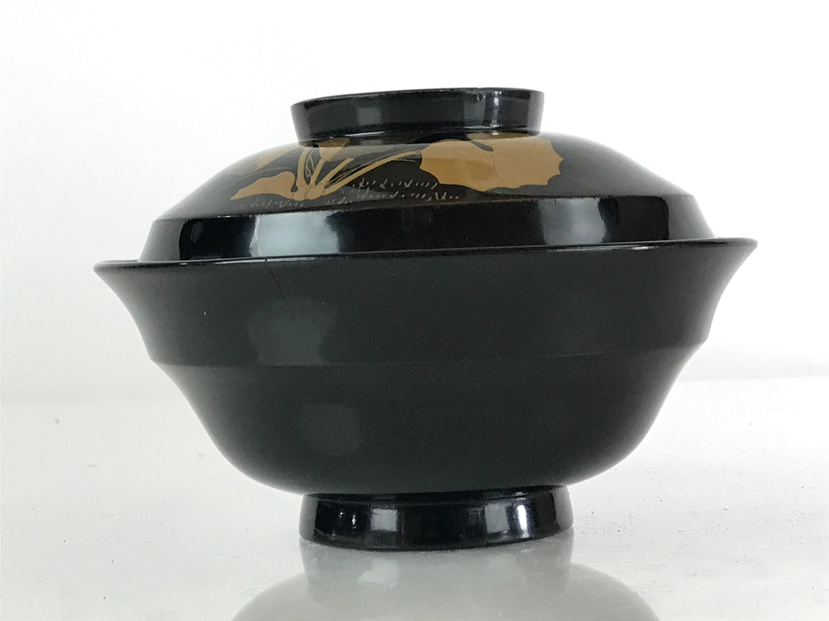 Japanese Lacquerware Lidded Bowl Vtg Urushi Makie Black Owan Soup Rice ...