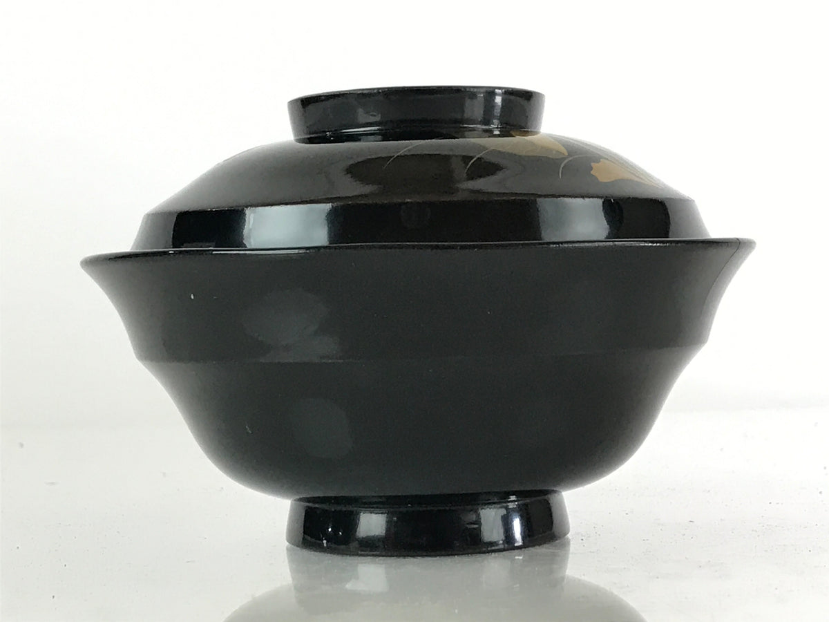 Japanese Lacquerware Lidded Bowl Vtg Urushi Makie Black Owan Soup Rice ...