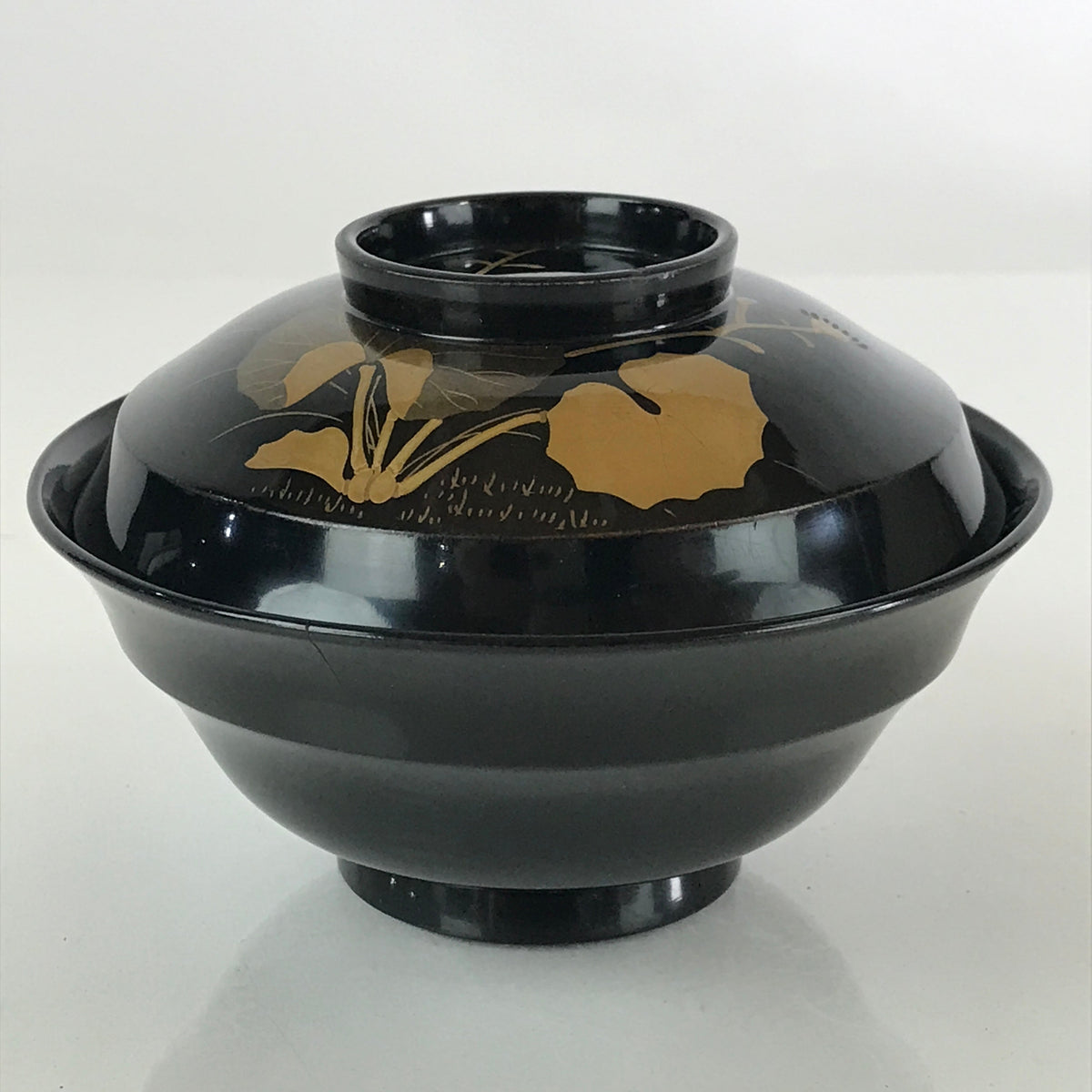 Japanese Lacquerware Lidded Bowl Vtg Urushi Makie Black Owan Soup Rice ...