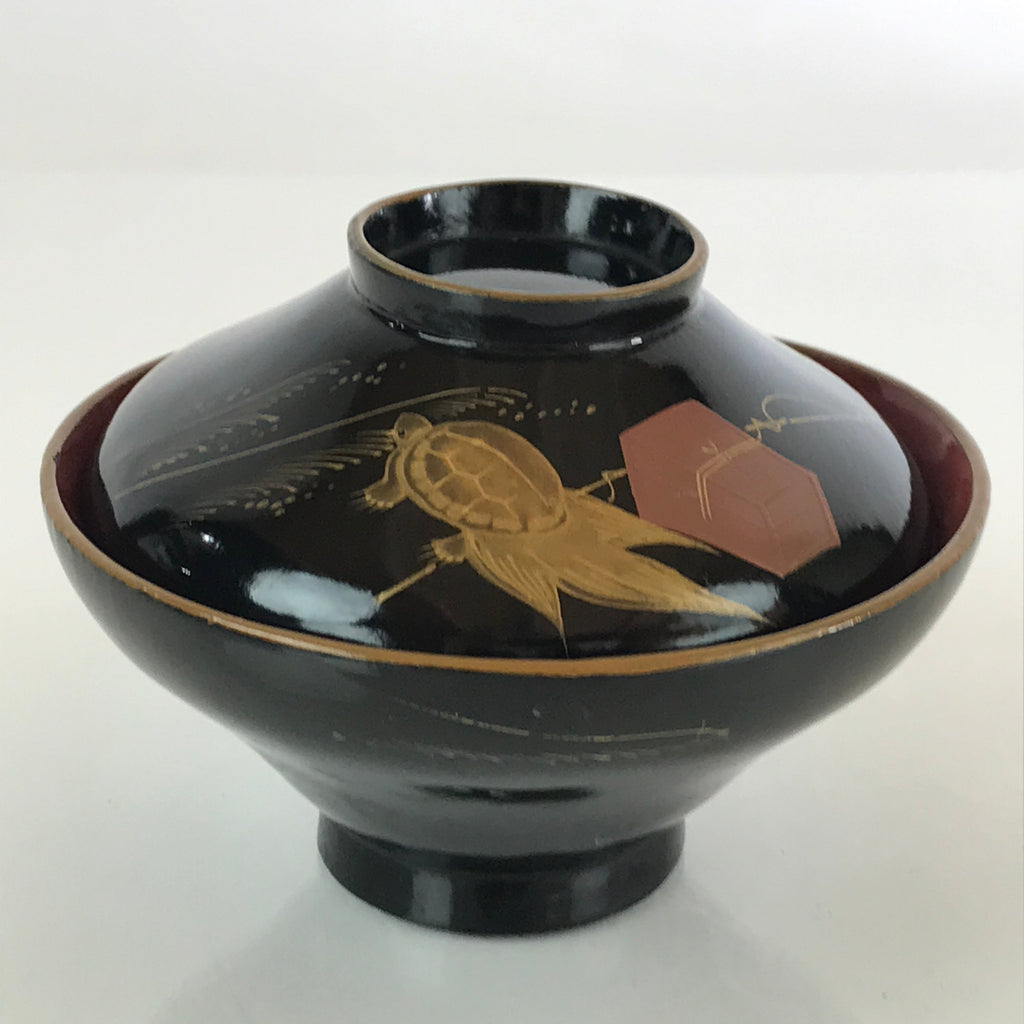 Japanese Lacquerware Lidded Bowl Vtg Urushi Makie Red Black Owan Soup LB10