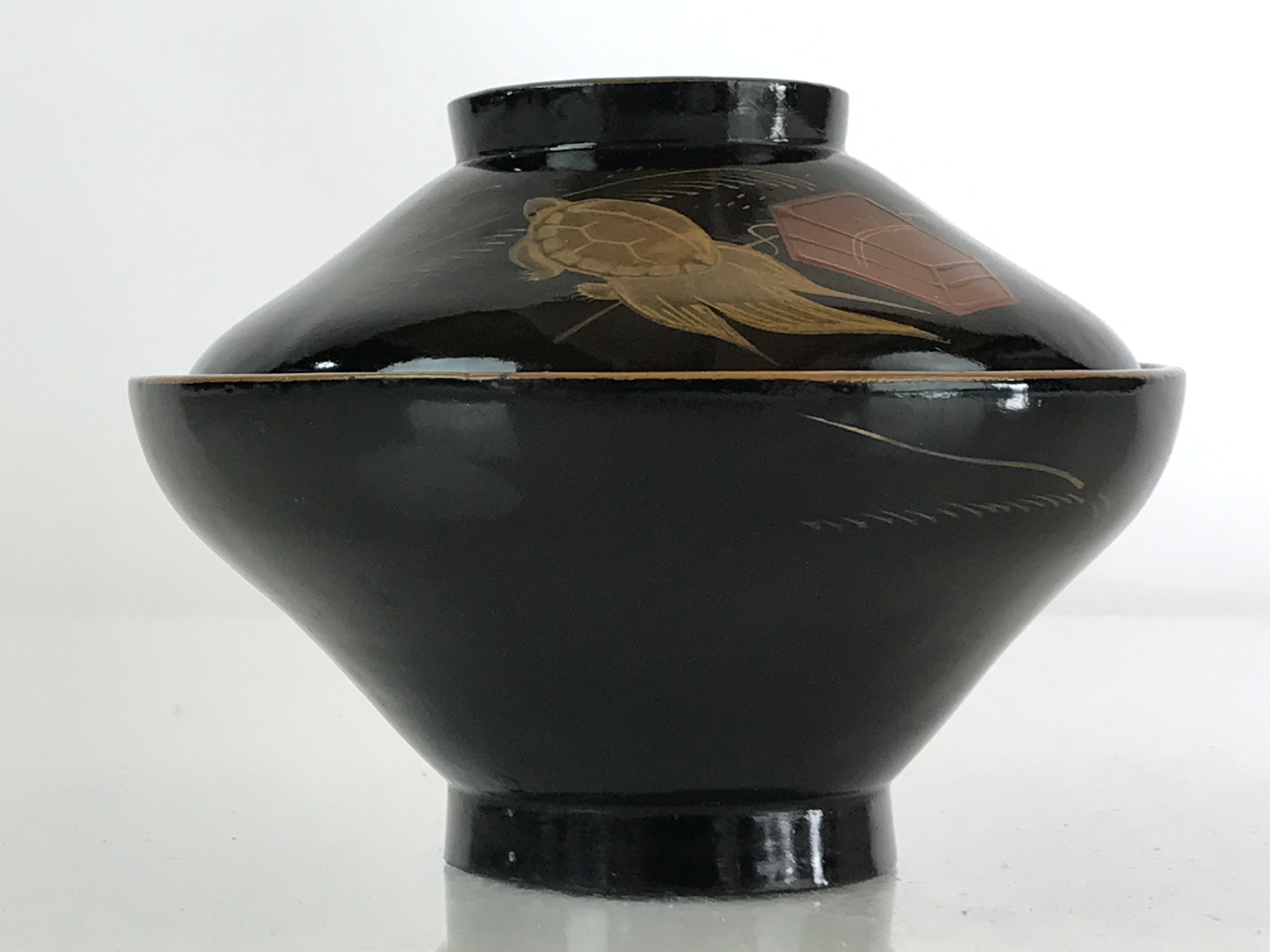 Japanese Lacquerware Lidded Bowl Vtg Urushi Makie Red Black Owan Soup LB11