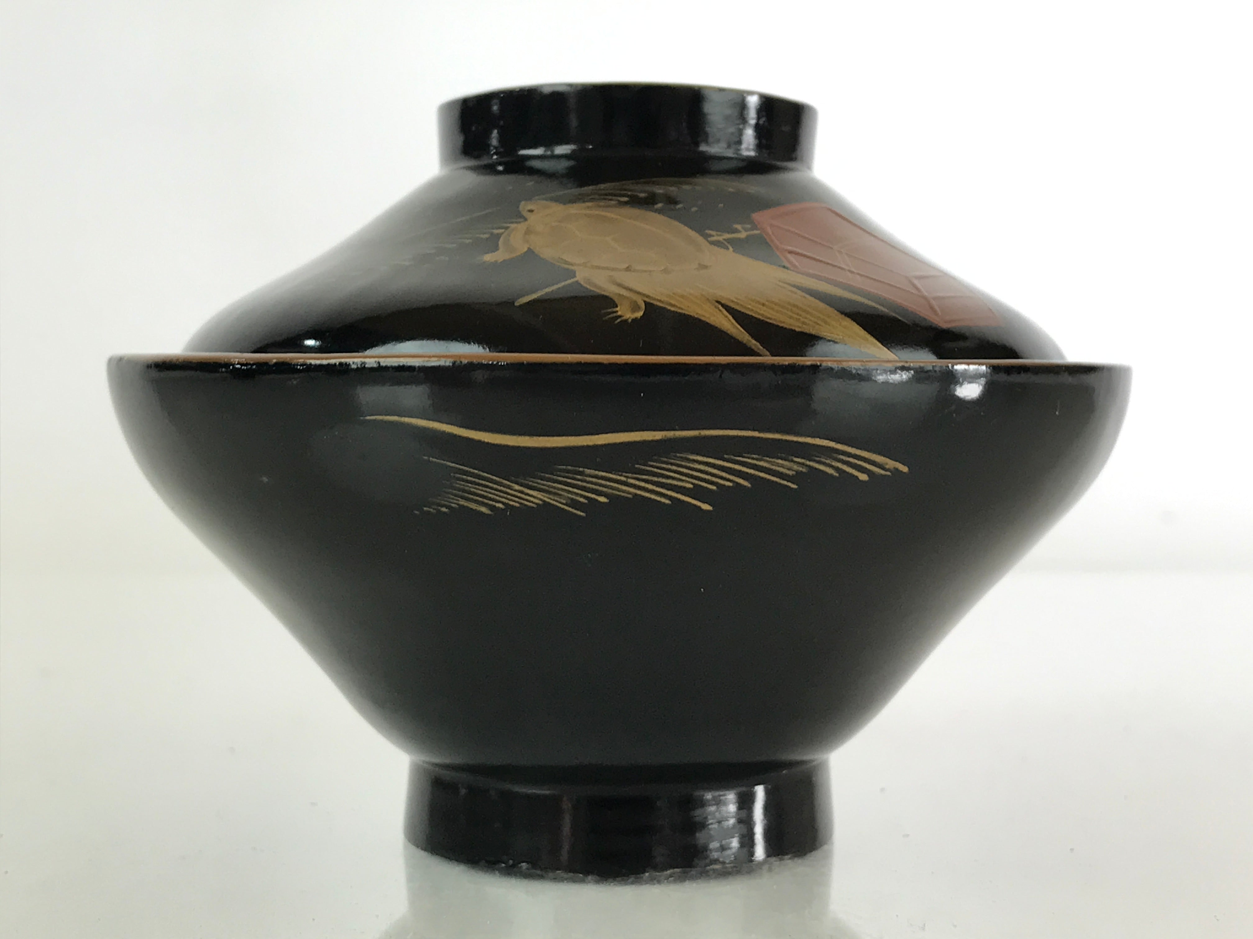 Japanese Lacquerware Lidded Bowl Vtg Urushi Makie Red Black Owan Soup LB12