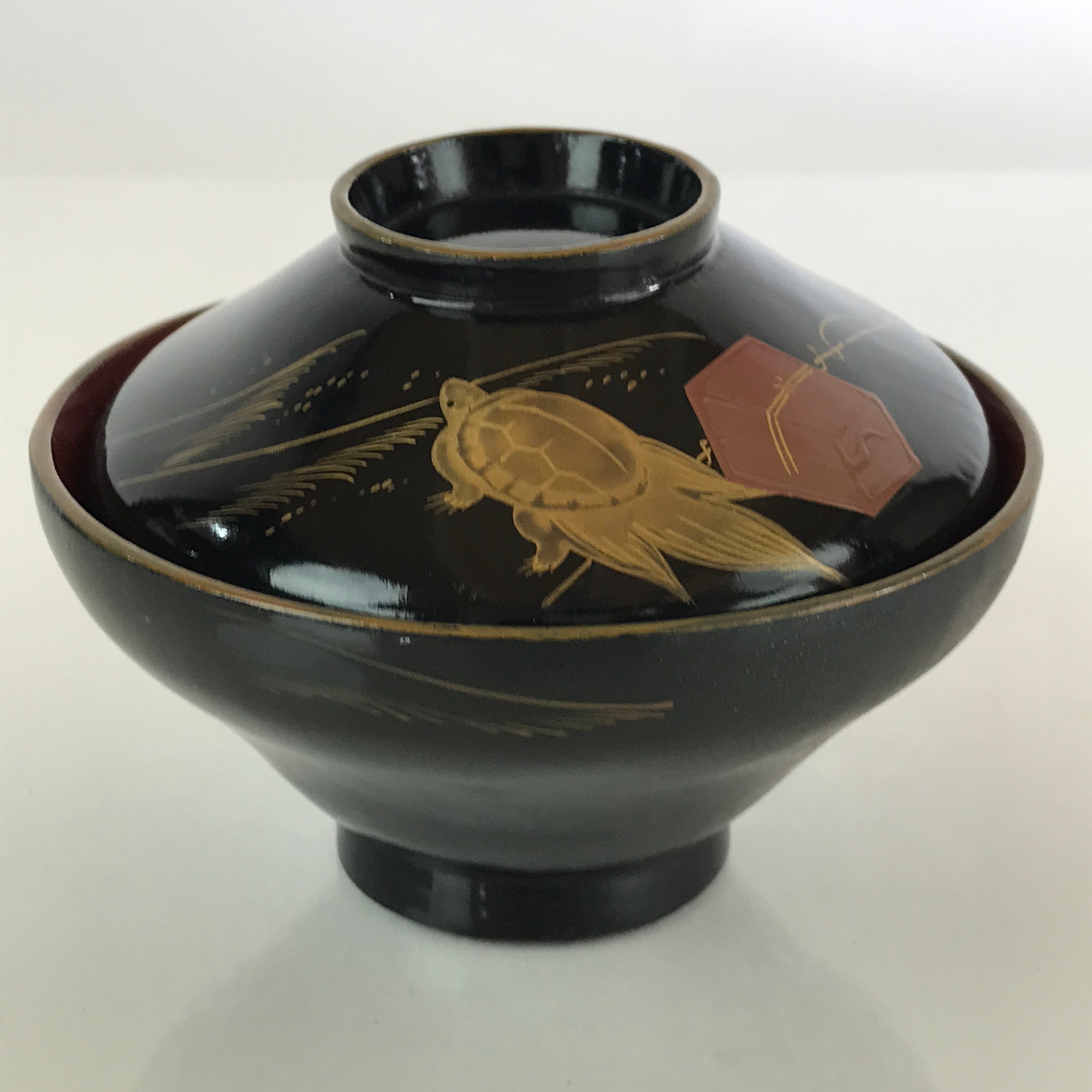 Japanese Lacquerware Lidded Bowl Vtg Urushi Makie Red Black Owan Soup LB14