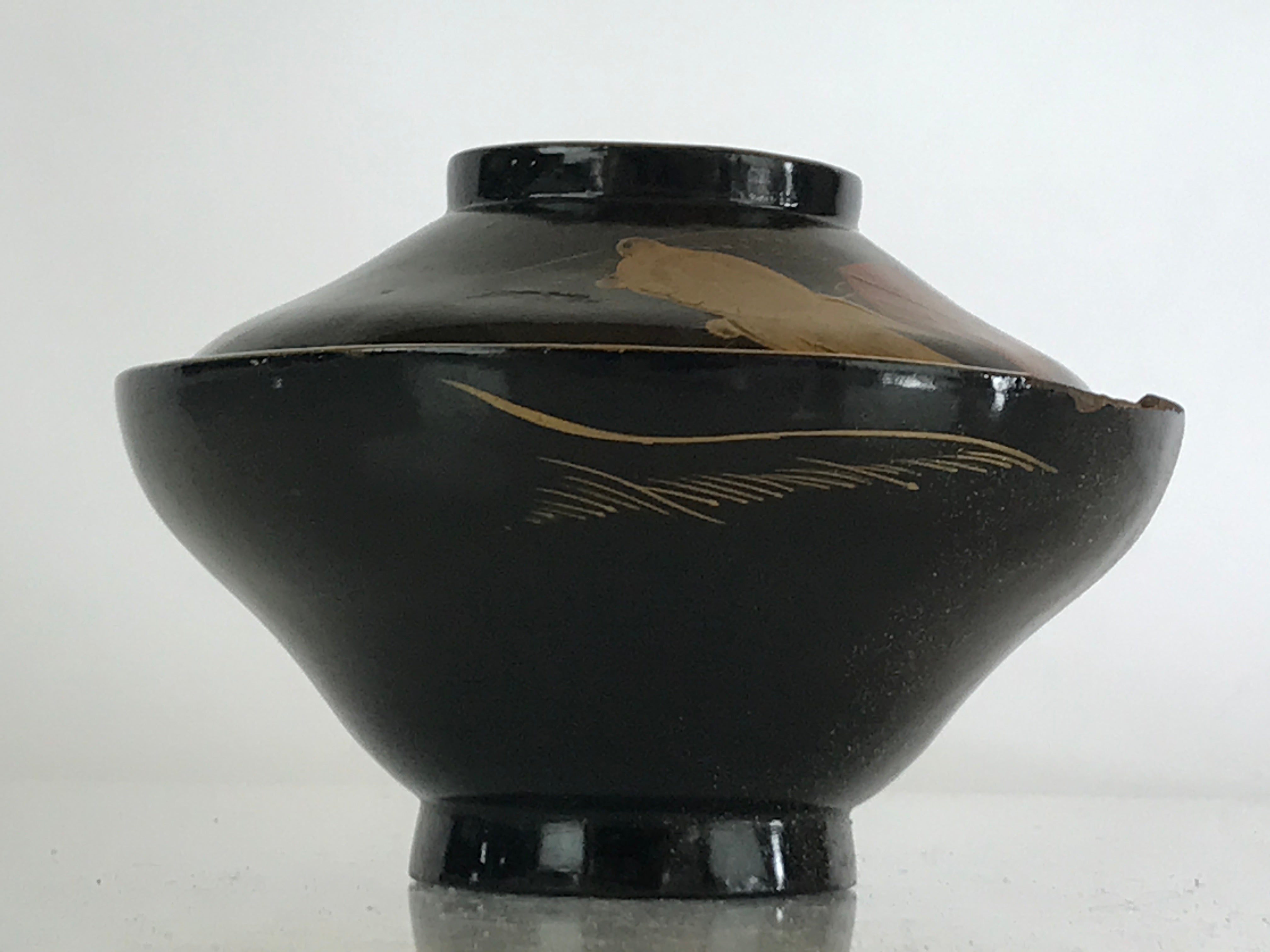 Japanese Lacquerware Lidded Bowl Vtg Urushi Makie Red Black Owan Soup LB16