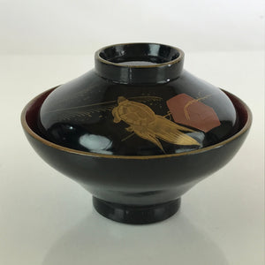 Japanese Lacquerware Lidded Bowl Vtg Urushi Makie Red Black Owan Soup LB1