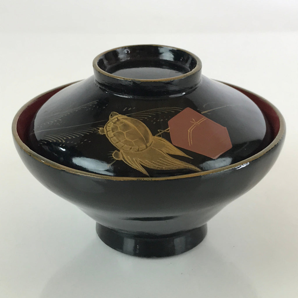 Japanese Lacquerware Lidded Bowl Vtg Urushi Makie Red Black Owan Soup LB4